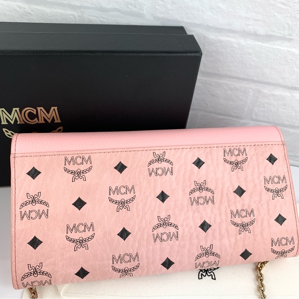 NEW! MCM Visetos Pink Diamond Pattern Tracy Wallet Chain Crossbody Bag $550 - Picture 10 of 16